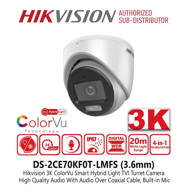 DS-2CE70KF0T-LMFS HOT 3K ColorVu Smart hybrid light Fixed Turret